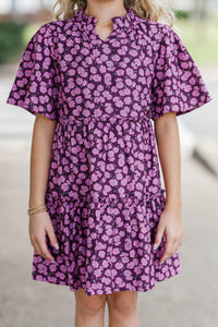 Girls: The Stephanie Plum Purple Floral Babydoll Dress