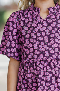 Girls: The Stephanie Plum Purple Floral Babydoll Dress