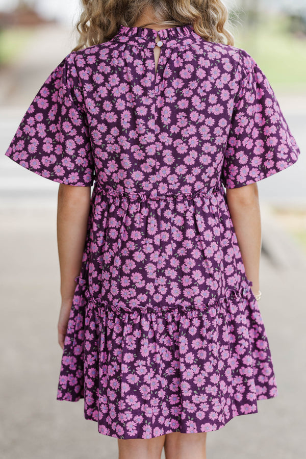 Girls: The Stephanie Plum Purple Floral Babydoll Dress