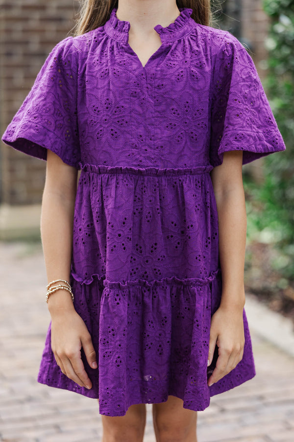 Girls: The Stephanie Plum Purple Eyelet Babydoll Dress