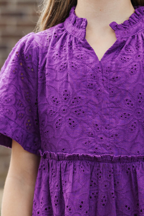 Girls: The Stephanie Plum Purple Eyelet Babydoll Dress