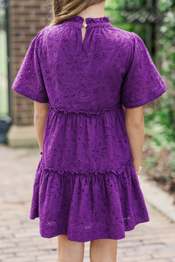 Girls: The Stephanie Plum Purple Eyelet Babydoll Dress