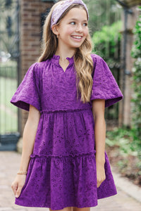 Girls: The Stephanie Plum Purple Eyelet Babydoll Dress