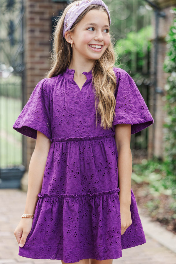 Girls: The Stephanie Plum Purple Eyelet Babydoll Dress