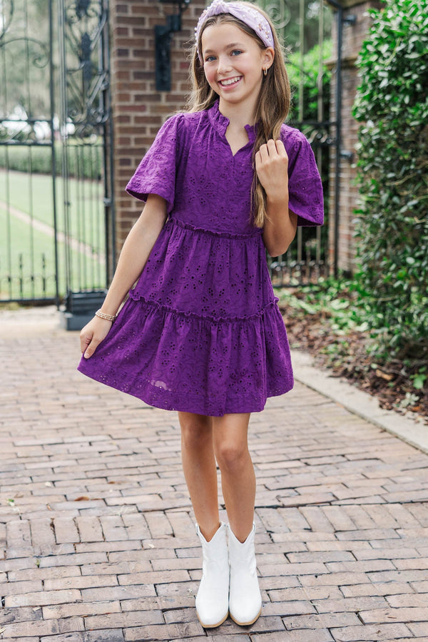 Girls: The Stephanie Plum Purple Eyelet Babydoll Dress