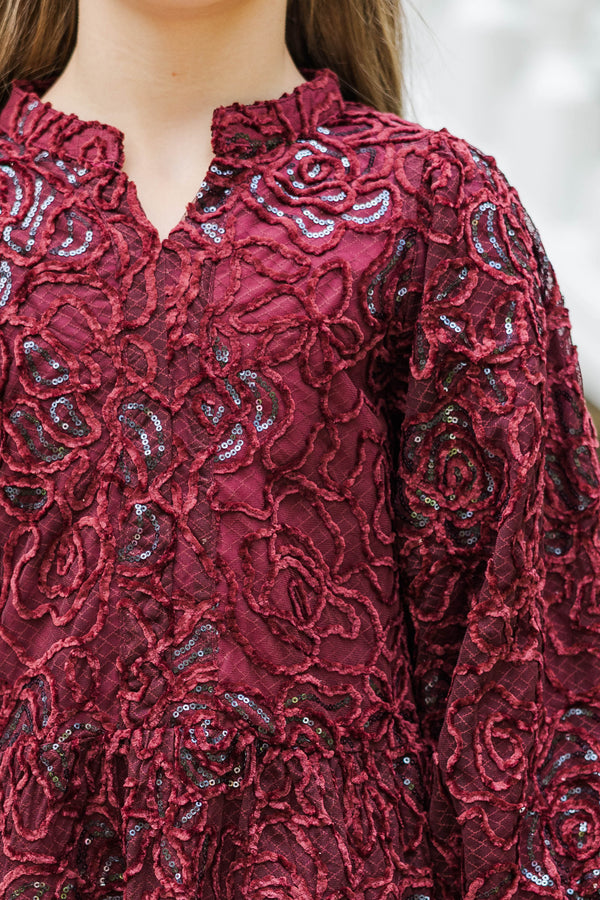 Girls: Always On My Mind Burgundy Red Textured Dress