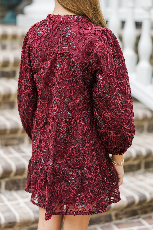 Girls: Always On My Mind Burgundy Red Textured Dress