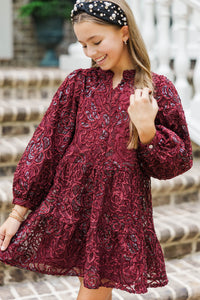 Girls: Always On My Mind Burgundy Red Textured Dress