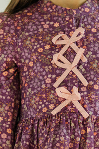 Girls: Just Like Me Plum Ditsy Floral Scalloped Dress