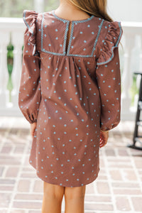Girls: See It Through Brown Bow Print Babydoll Dress