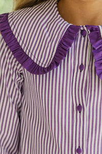 Girls: Whispering Willow Plum Collar Shirt Dress