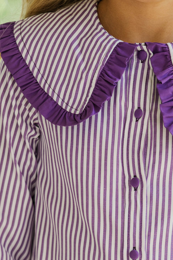 Girls: Whispering Willow Plum Collar Shirt Dress