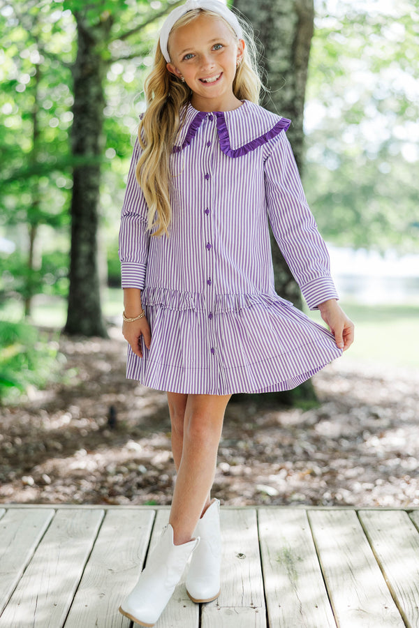 Girls: Whispering Willow Plum Collar Shirt Dress
