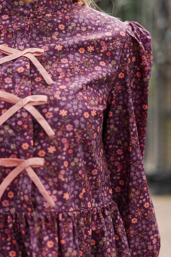There's Always Hope Plum Ditsy Floral Dress