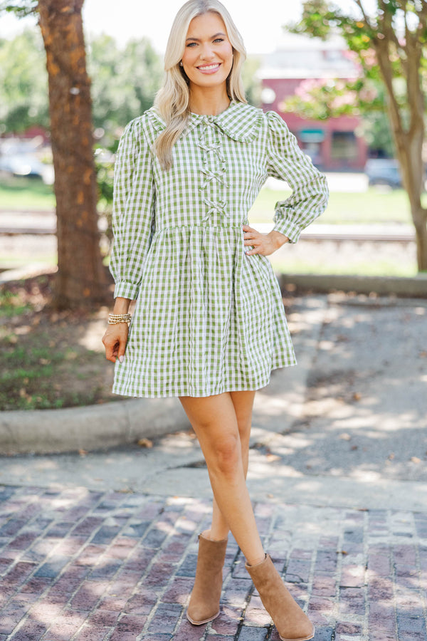 Checking All The Boxes Olive Gingham Dress