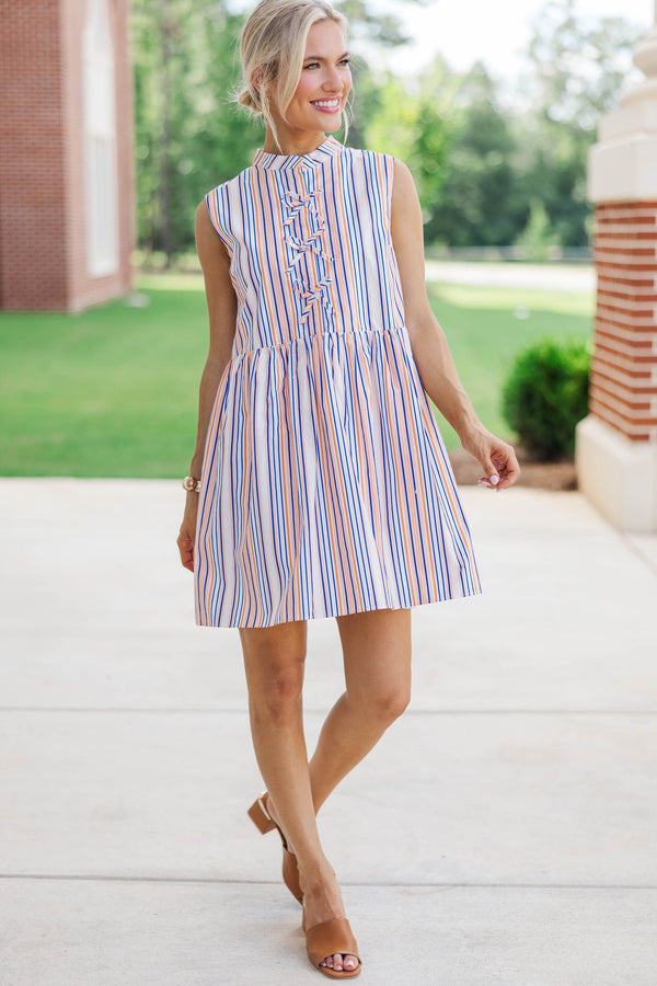Believe In Yourself Orange Striped Babydoll Dress