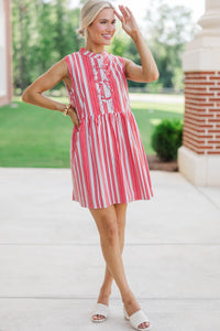 Believe In Yourself Red Striped Babydoll Dress