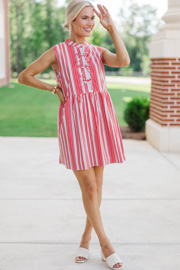 Believe In Yourself Red Striped Babydoll Dress