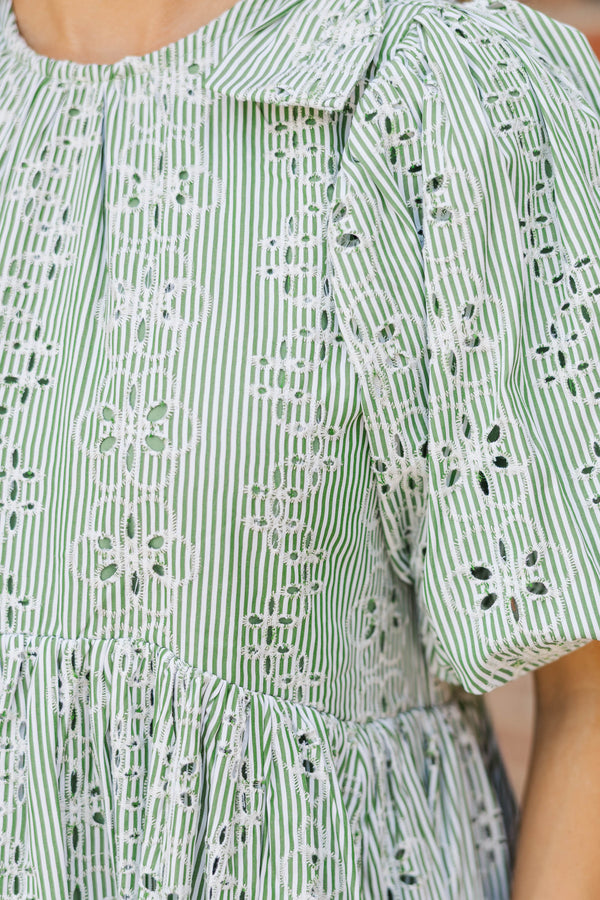 Dreaming Of The Day Green Striped Babydoll Dress