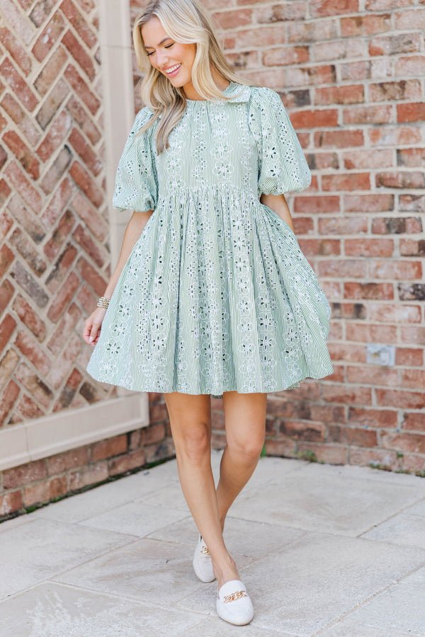 Dreaming Of The Day Green Striped Babydoll Dress
