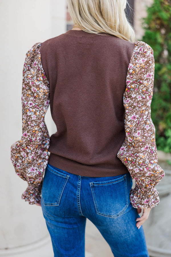 All In Time Brown Ditsy Floral Sweater