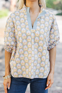 Way Back When Blue Medallion Blouse