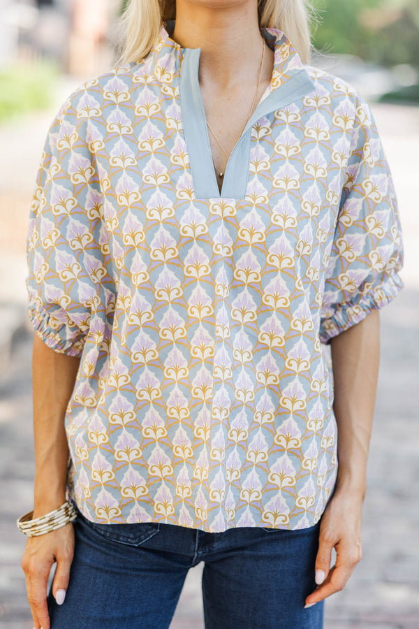 Way Back When Blue Medallion Blouse