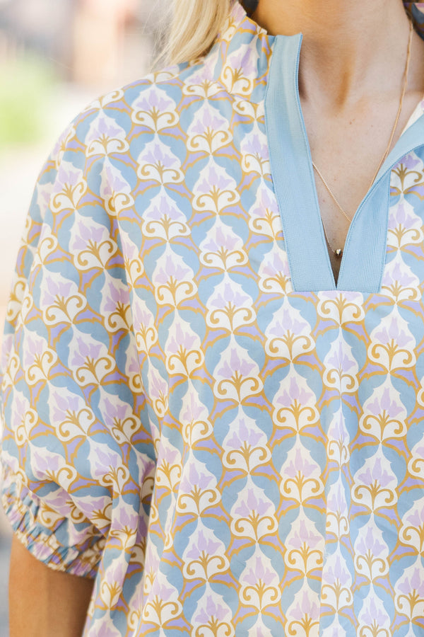 Way Back When Blue Medallion Blouse