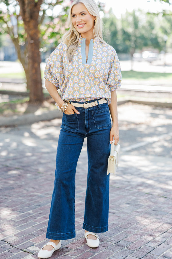 Way Back When Blue Medallion Blouse