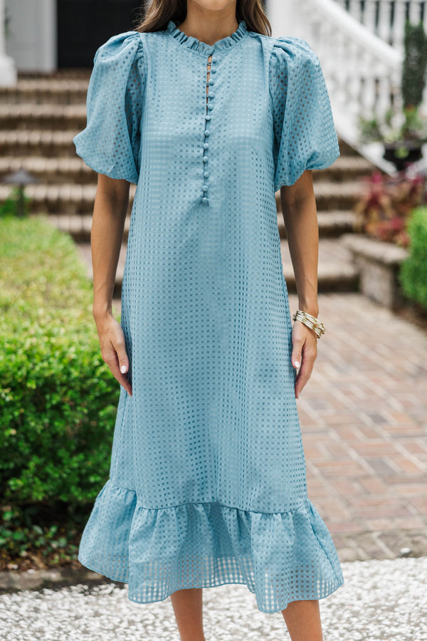 See The Light Blue Textured Midi Dress