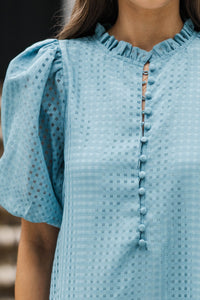 See The Light Blue Textured Midi Dress