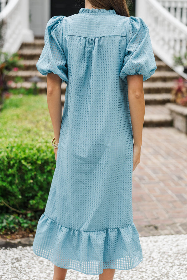 See The Light Blue Textured Midi Dress