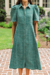 Take It As It Is Teal Tweed Midi Dress