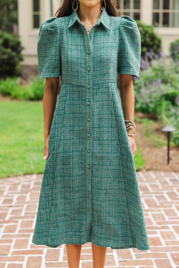 Take It As It Is Teal Tweed Midi Dress