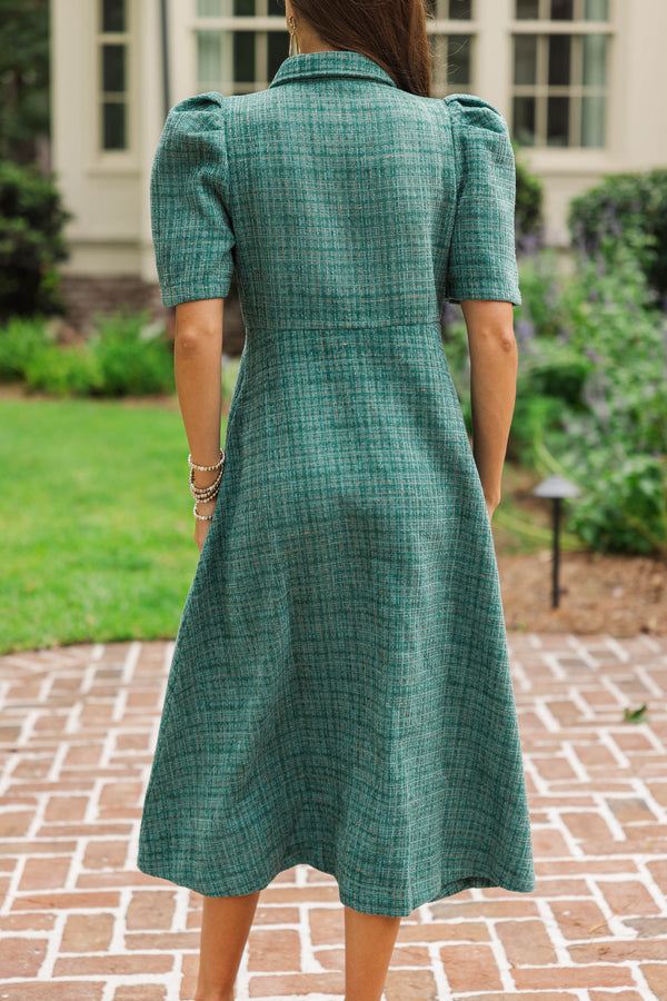 Take It As It Is Teal Tweed Midi Dress