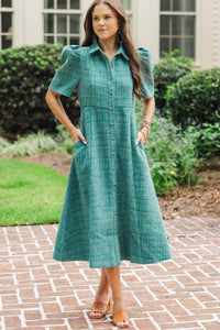 Take It As It Is Teal Tweed Midi Dress