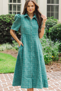 Take It As It Is Teal Tweed Midi Dress