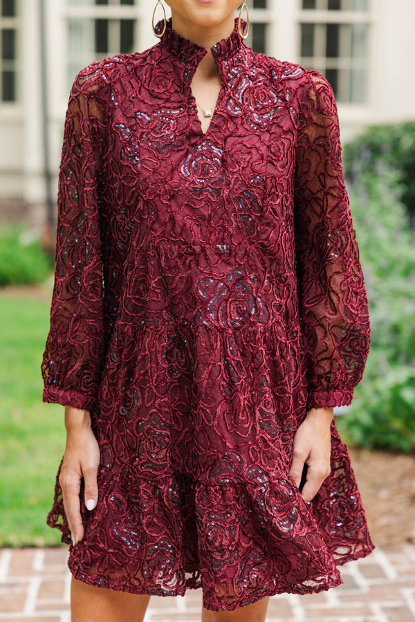 Always On My Mind Burgundy Textured Babydoll Dress