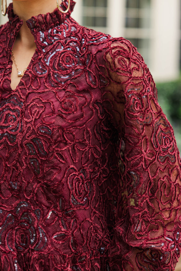 Always On My Mind Burgundy Textured Babydoll Dress