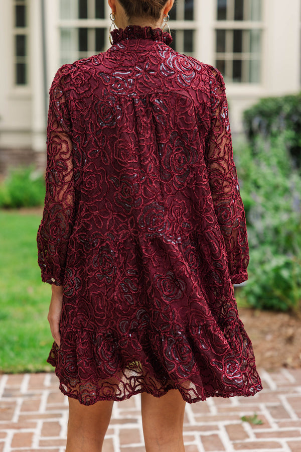 Always On My Mind Burgundy Textured Babydoll Dress