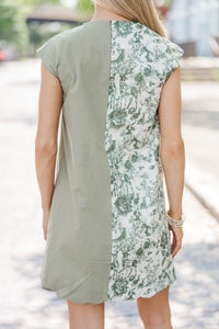 Sweet Ripple Olive Toile Scalloped Dress