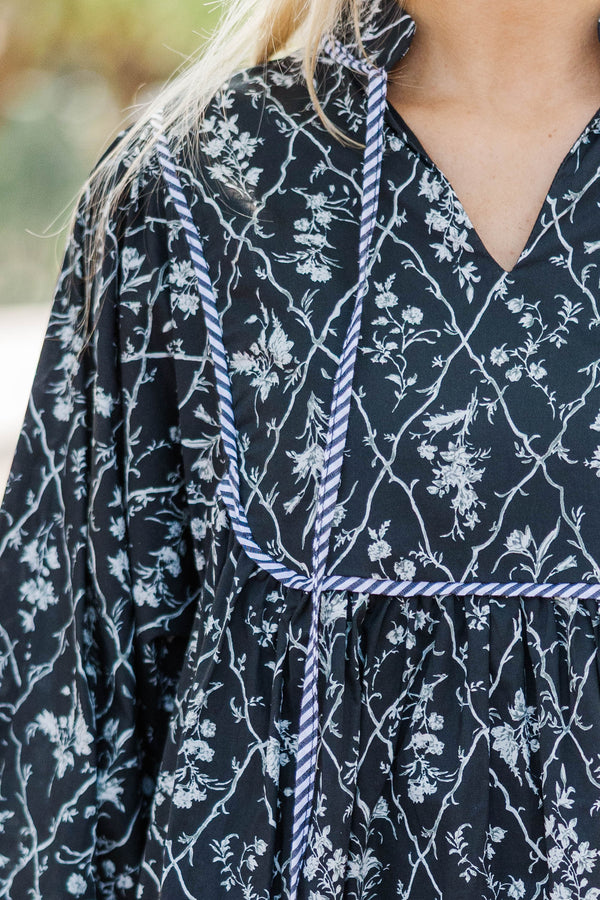 All About It Black Ditsy Floral Dress