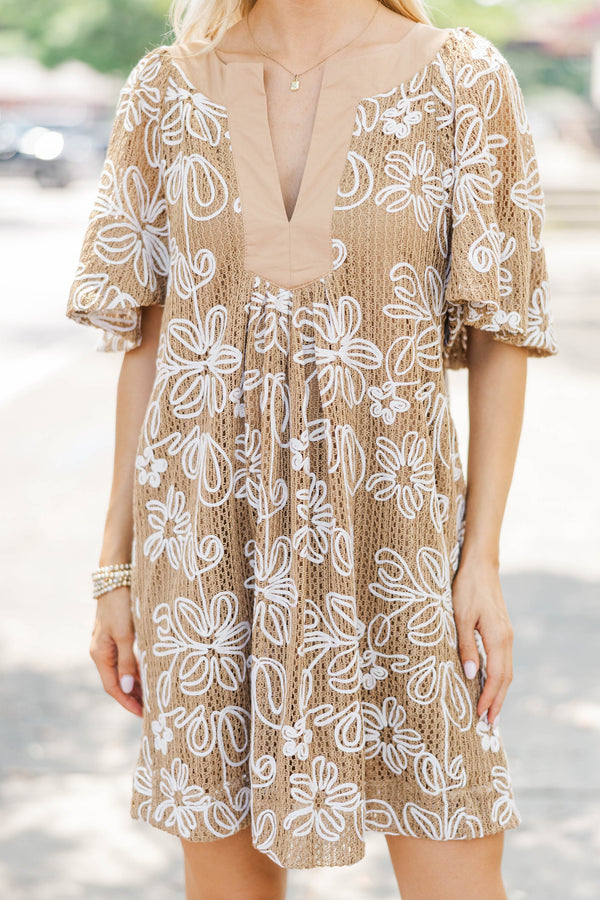 Just A Theory Camel Embroidery Camel Cotton Dress