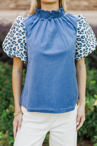 A Little Statement Navy Leopard Courdory Blouse