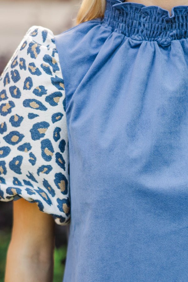 A Little Statement Navy Leopard Courdory Blouse