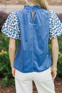 A Little Statement Navy Leopard Courdory Blouse