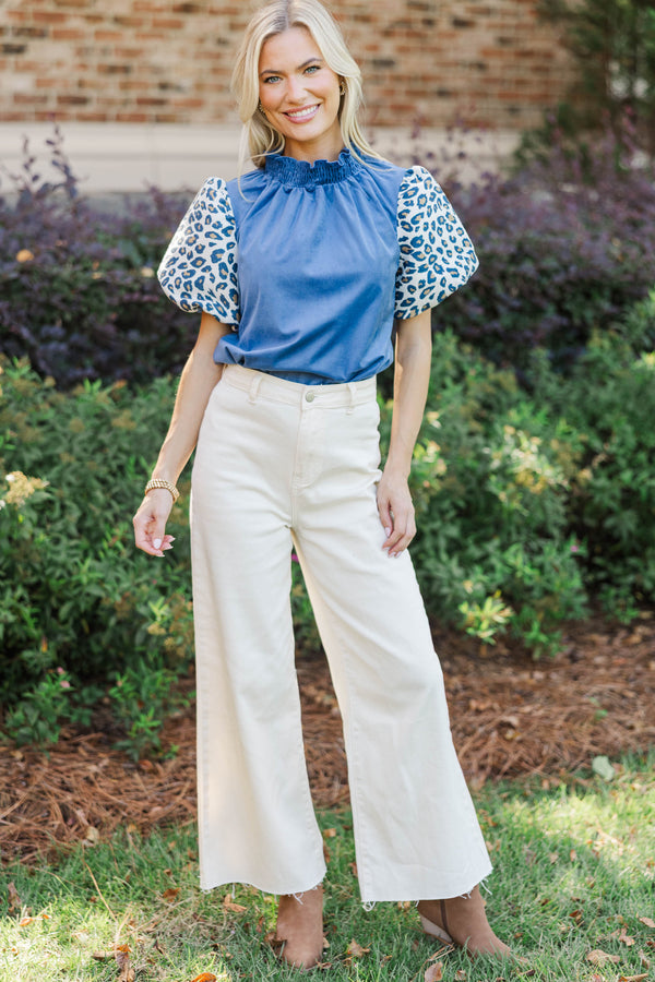 A Little Statement Navy Leopard Courdory Blouse