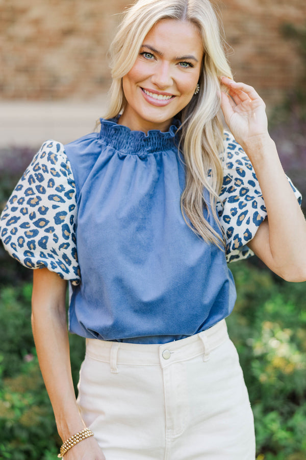 A Little Statement Navy Leopard Courdory Blouse