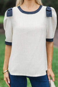 Just Take Notes Cream Tweed Blouse