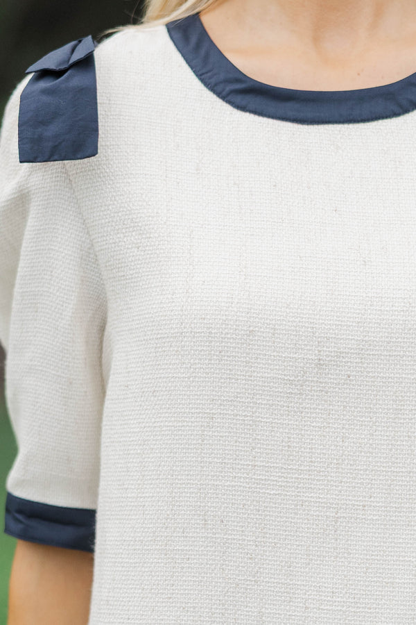 Just Take Notes Cream Tweed Blouse